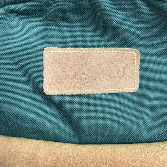 Vtg JANSPORT Backpack western Green canvas & Brown Suede Leather flap zippered main image 14